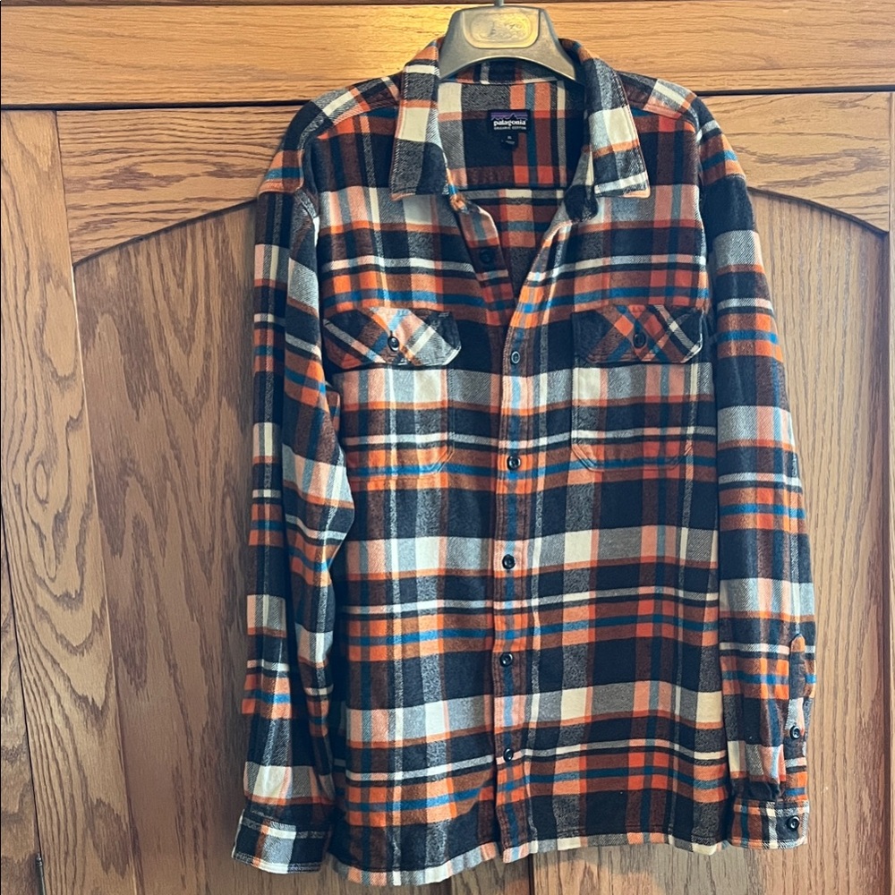 Patagonia Brown and Orange Plaid Button Down Shirt